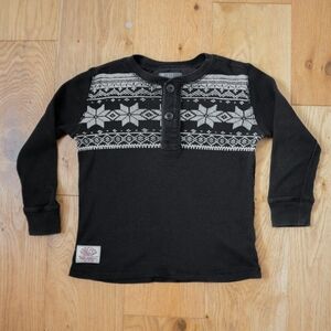 Classic Kids Ralph Lauren Winter Black White Snowflake Pattern Henley